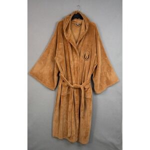 Star Wars Robe Mens Medium Brown Fleece Hooded Belted Jedi Logo Sleepwear Lounge
